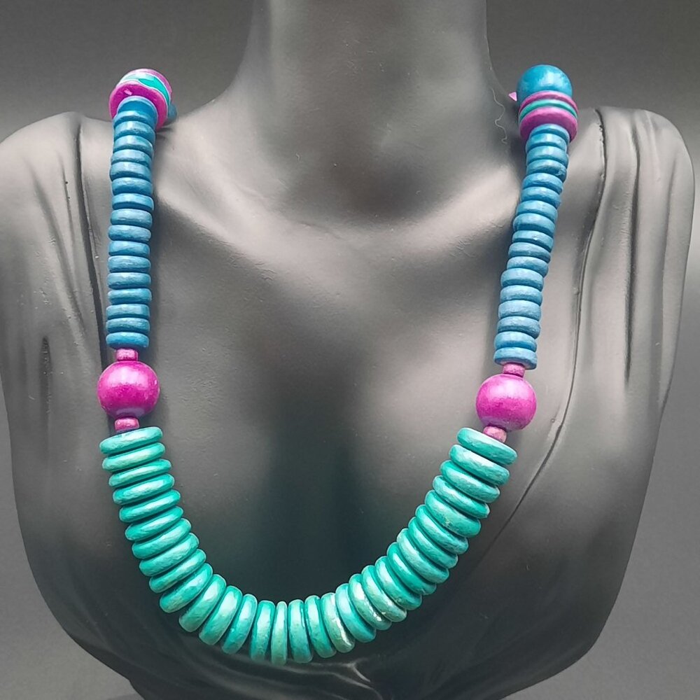 Handmade Turquoise & Purple Beaded Necklace With‎ Screw Clasp